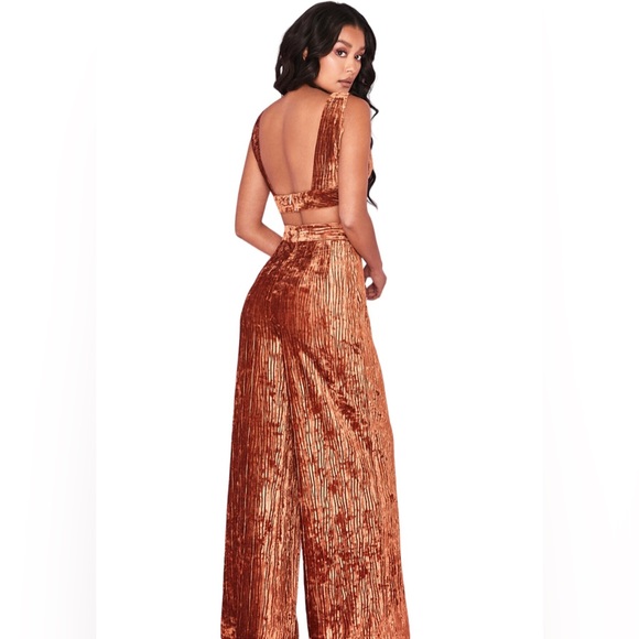 NWT HOUSE OF CB Set Rust Crushed Velvet Giorgia Top & Maelys Trousers XS - Picture 5 of 13